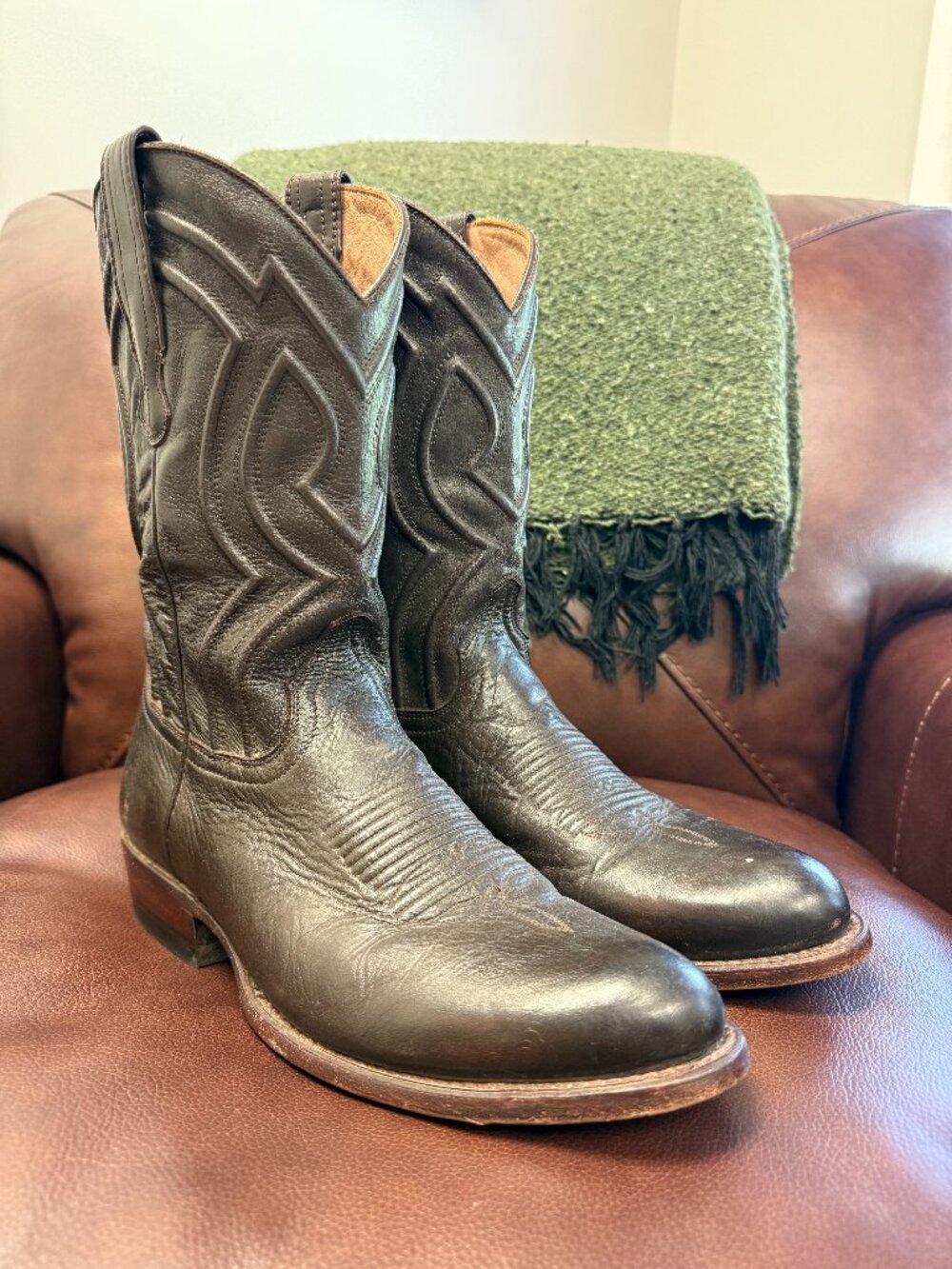 Cuero The Eastwood Men’s Cowboy Boots 8D Black Calfskin Leather